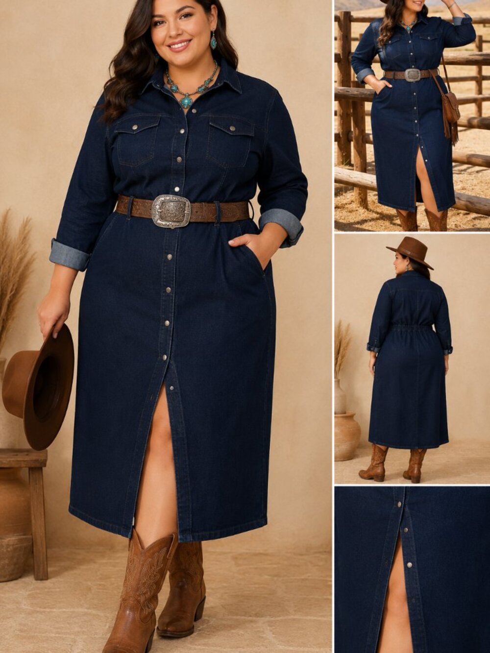 Universal Standard M Dark Indigo Denim Utility Dress Western Workwear Chore